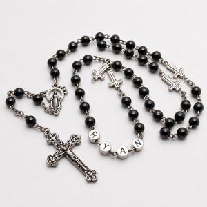 Personalised Pewter & Hematite Rosary Beads with Any Name
