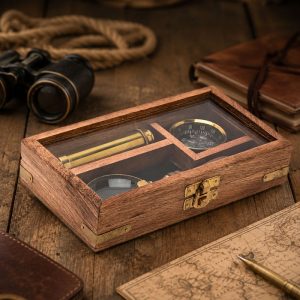 Personalised Classic Brass Explorer Engraved Gift Set