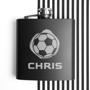 Personalised Black Stainless Steel Football Hip Flask