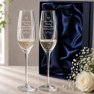 Personalised Little Hearts Pair of Glass Flutes in Gift Box