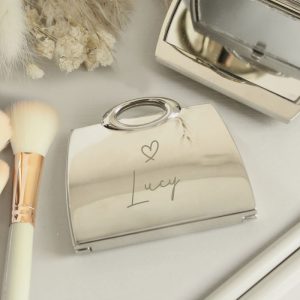 Personalised Silver Plated Name Handbag Compact Mirror