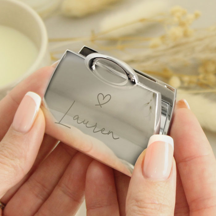 Personalised Silver Plated Name Handbag Compact Mirror