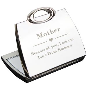 Personalised Silver Plated Heart Handbag Compact Mirror