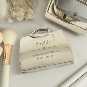 Personalised Silver Plated Heart Handbag Compact Mirror