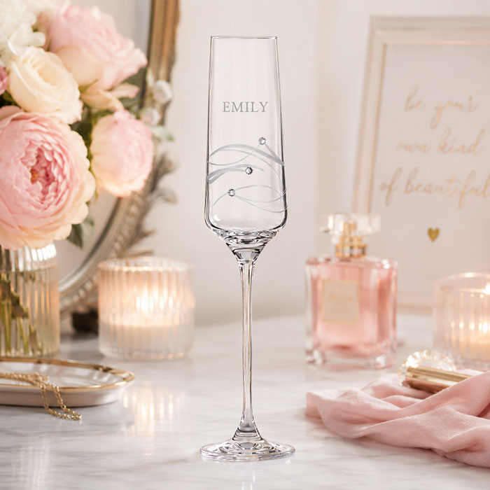Personalised Spiral Champagne Flute with Swarovski Crystals