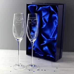 Personalised Hand Cut Pair of Flutes with Gift Box