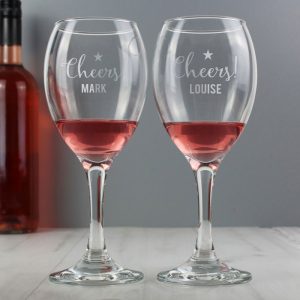 Personalised Cheers Wine Glass Set Couples Gift