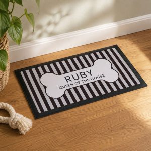 Personalised Black Stripe Pet Dog Bowl Mat
