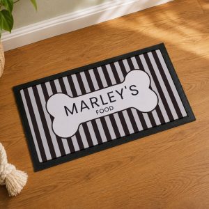 Personalised Black Stripe Pet Dog Bowl Mat