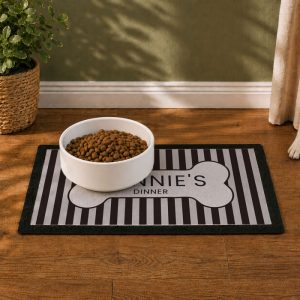 Personalised Black Stripe Pet Dog Bowl Mat