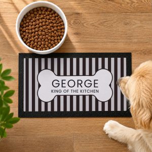Personalised Black Stripe Pet Dog Bowl Mat