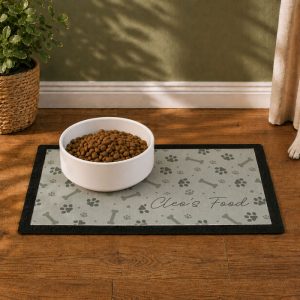 Personalised Grey Dog Icons Pet Feeding Bowl Mat