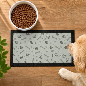 Personalised Grey Dog Icons Pet Feeding Bowl Mat