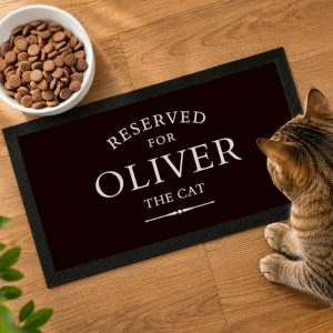 Personalised Reserved For Pet Feeding Bowl Mat