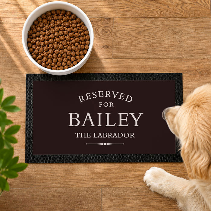 Personalised Reserved For Pet Feeding Bowl Mat