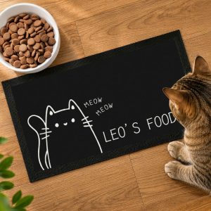 Personalised Cartoon Cat Feeding Bowl Mat