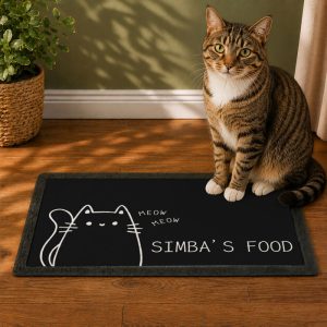 Personalised Cartoon Cat Feeding Bowl Mat