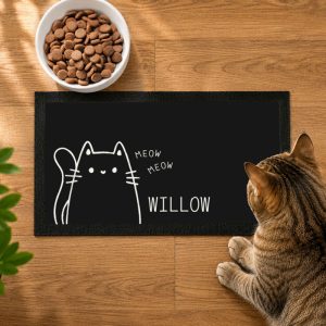 Personalised Cartoon Cat Feeding Bowl Mat
