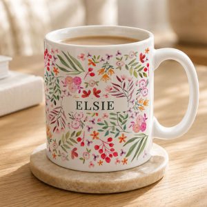 Personalised Floral Pattern Ceramic Tea or Coffee Mug