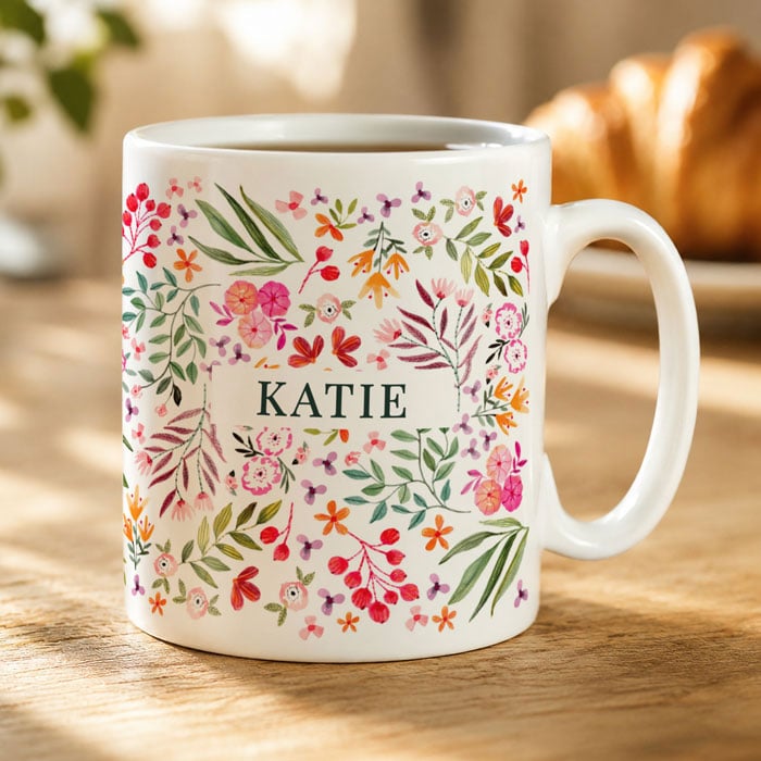 Personalised Floral Pattern Ceramic Tea or Coffee Mug