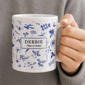 Personalised Blue Floral Ceramic Coffee or Tea Mug