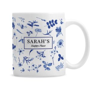 Personalised Blue Floral Ceramic Coffee or Tea Mug