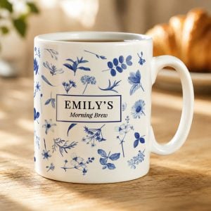 Personalised Blue Floral Ceramic Coffee or Tea Mug