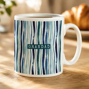 Personalised Blue Striped Ceramic Tea or Coffee Mug