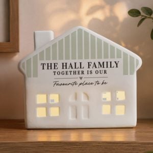 Personalised Green Stripe LED Ceramic House Ornament