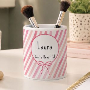 Personalised Pink Stripe Ceramic Storage Pot