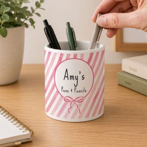 Personalised Pink Stripe Ceramic Storage Pot