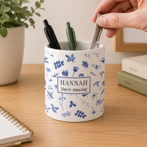 Personalised Blue Floral Ceramic Storage Pot