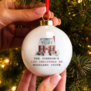Personalised Water Colour House Ceramic Tree Bauble New Home