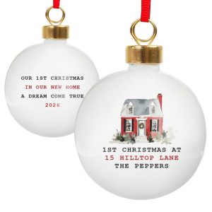 Personalised Water Colour House Ceramic Tree Bauble New Home