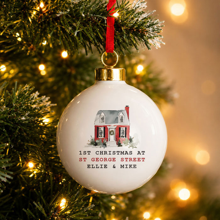 Personalised Water Colour House Ceramic Tree Bauble New Home