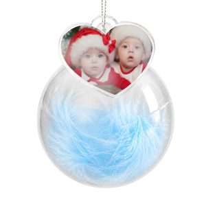 Personalised Photo Upload Blue Feather Glass Tree Bauble