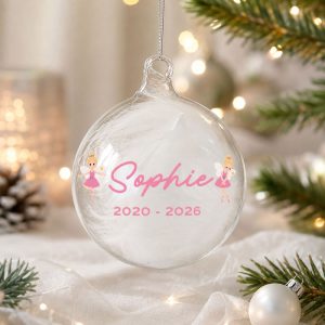 Personalised Pink Fairy White Feather Christmas Tree Bauble