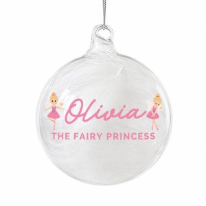 Personalised Pink Fairy White Feather Christmas Tree Bauble