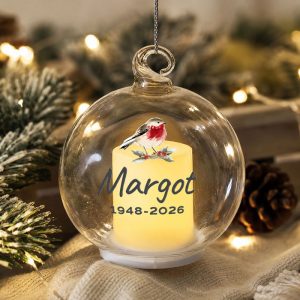 Personalised Robin Memorial LED Candle Christmas Tree Bauble