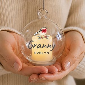 Personalised Robin Memorial LED Candle Christmas Tree Bauble