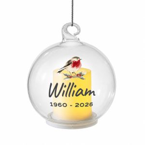 Personalised Robin Memorial LED Candle Christmas Tree Bauble