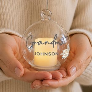 Personalised Floral Memorial LED Candle Tree Bauble