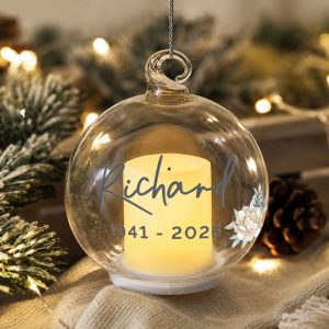 Personalised Floral Memorial LED Candle Tree Bauble