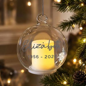 Personalised Floral Memorial LED Candle Tree Bauble