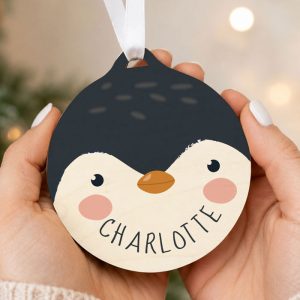 Personalised Penguin Wooden Christmas Tree Bauble