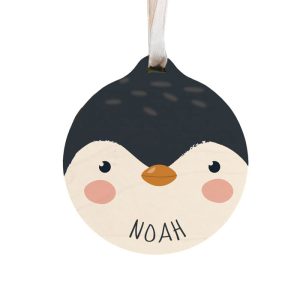 Personalised Penguin Wooden Christmas Tree Bauble