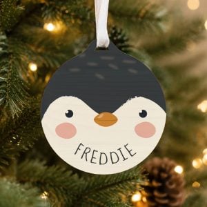 Personalised Penguin Wooden Christmas Tree Bauble