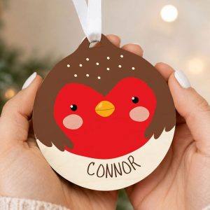 Personalised Robin Wooden Christmas Tree Bauble