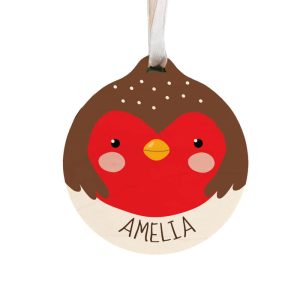 Personalised Robin Wooden Christmas Tree Bauble