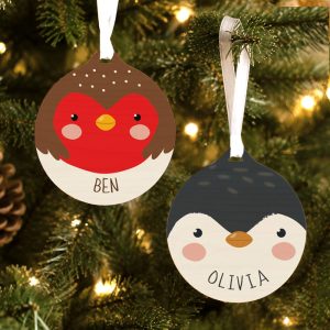 Personalised Robin Wooden Christmas Tree Bauble